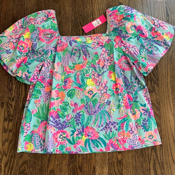 NWT Lilly Pulitzer Lettie Bright Puff Sleeve Blouse XL $128 - Picture 2 of 4